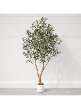 6FT Elegant Artificial Olive Tree in Stylish Planter - Large Faux Plant Decor
